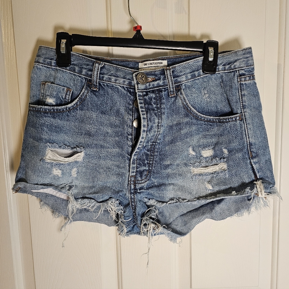 One Teaspoon Outlaws Button Fly Denim Cutoff Shorts Size 28